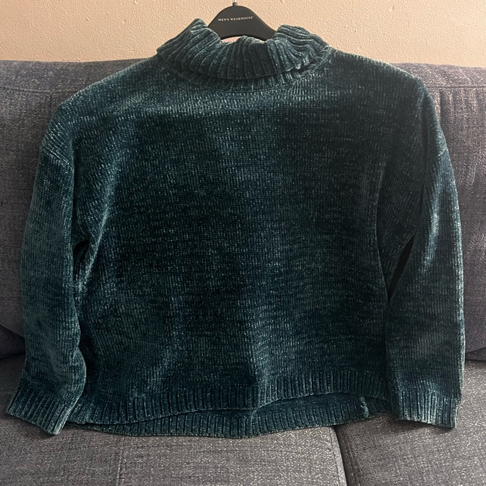 Emerald Green, Time and True turtle neck velvet sweater.